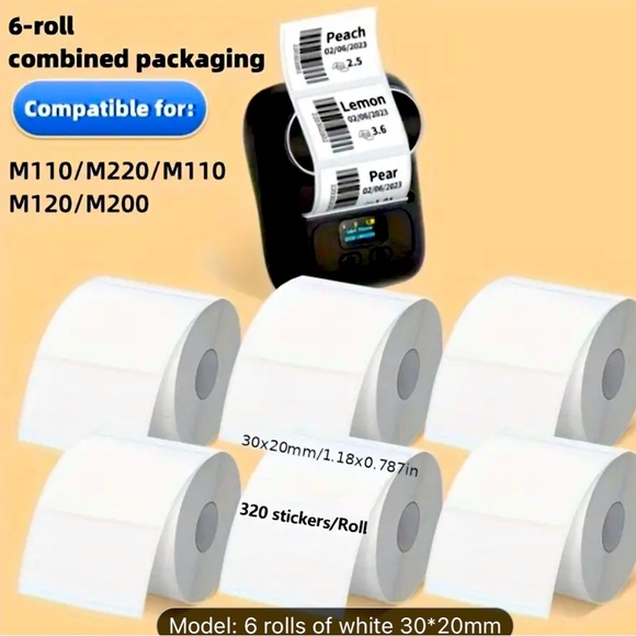 6 Rolls Containing 320 Stickers Per Roll (30X20 Mm) Phomemo Stickers - Picture 1 of 5